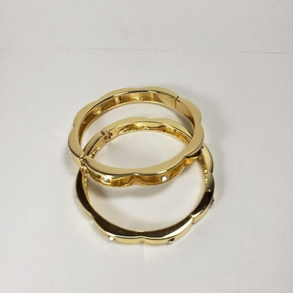 Gold-Tone Bangle Bracelets Set – Modern Square Rhinestone Cuff Jewelry Luxe Look - Picture 8 of 9